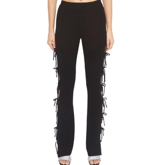 Danielle Guizio Pants - DANIELLE GUIZIO RIB KNIT TIE PANTS IN BLACK MIAOU PANTS